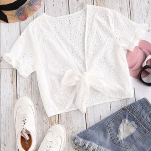 white front tie crop top